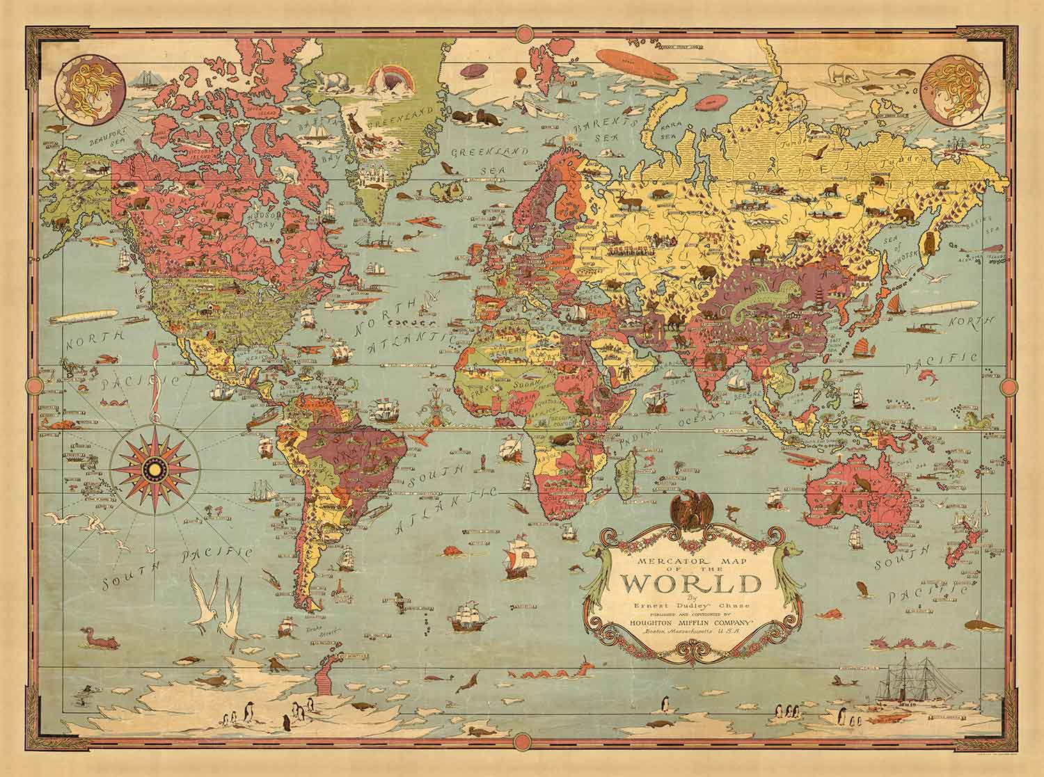 World Map History Old Mercator Map of the World in 1931 by Ernest Dudley Chase - Mythica ...