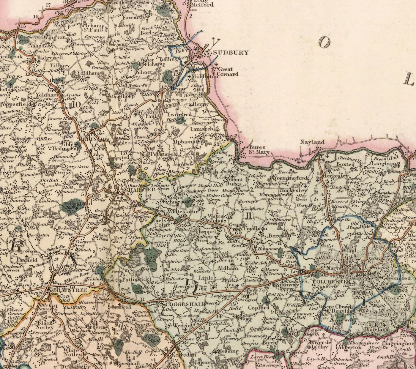Ancienne carte d'Essex, 1831 par Greenwood & Co. - Southend, Colchester, Chelmsford, Romford, Dagenham, Brentwood, Basildon