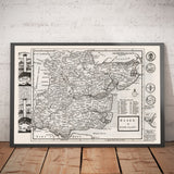 Ancienne carte d'Essex 1724, par Herman Moll - Southend, Colchester, Chelmsford, Basildon, Romford
