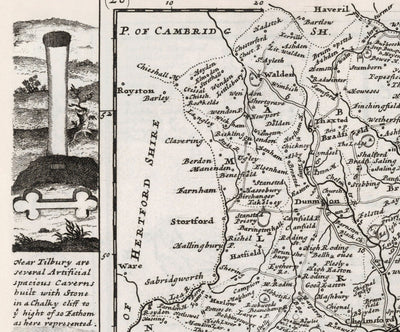 Viejo mapa de Essex 1724, por Herman Moll - Southend, Colchester, Chelmsford, Basildon, Romford