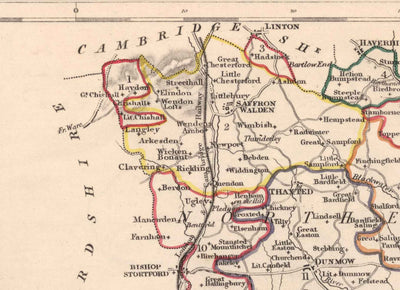 Old Map of Essex, 1844 by Samuel Lewis - Great Eastern Railway, ECR, Chelmsford, Colchester