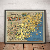 Old Map of Essex, Suffolk, Hertfordshire, 1948 - British Railway Pictorial Chart - Colchester, Southend, St Albans