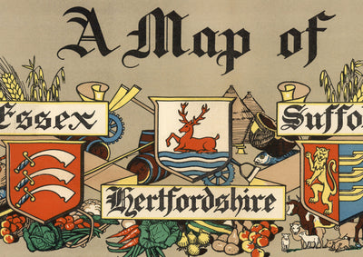 Ancienne carte d'Essex, Suffolk, Hertfordshire, 1948 - Tableau de chemin de fer britannique - Colchester, Southend, St Albans