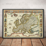 Antica mappa dell'Europa di John Speed, 1627 - Inghilterra, Francia, Germania, Italia, Russia - Città, abbigliamento giacobita 