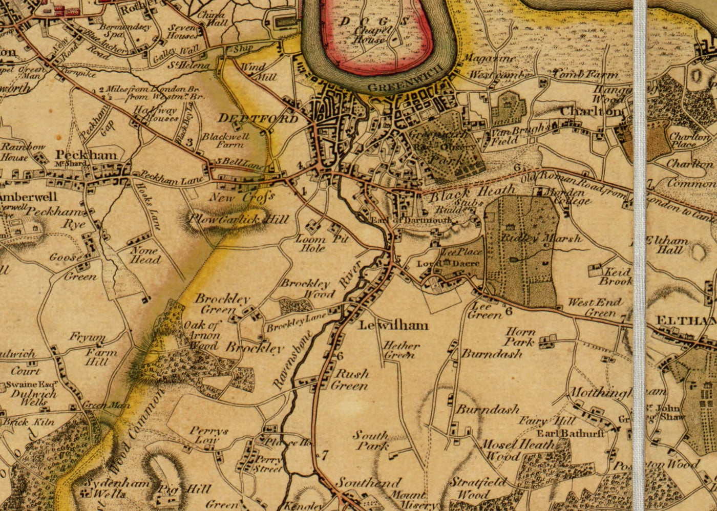 Ancienne carte de Londres et de sa banlieue (25 miles) en 1790, par W. Faden