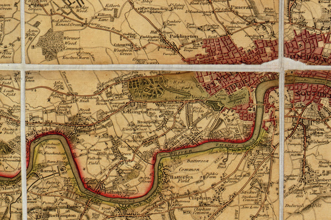Alte Karte von London und Vororten (25 Meilen) im Jahr 1790, von W. Faden