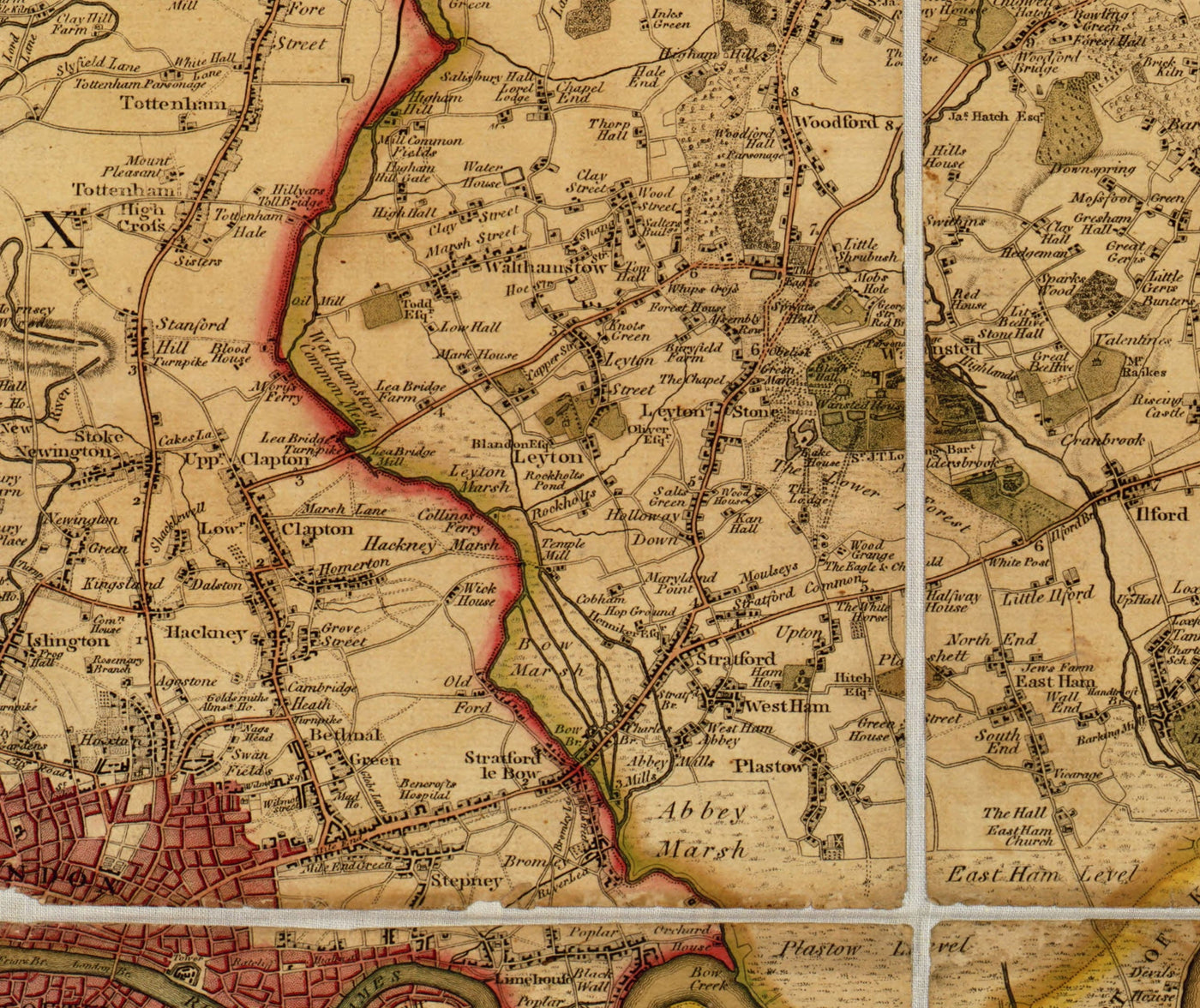 Ancienne carte de Londres et de sa banlieue (25 miles) en 1790, par W. Faden