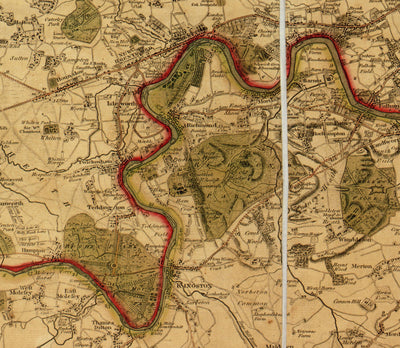 Antiguo mapa de Londres y sus alrededores (25 millas) en 1790, por W. Faden