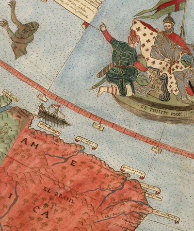 Antike flache Erde Karte, 1587 von Monte Urbano - Große Weltkarte Wandtafel