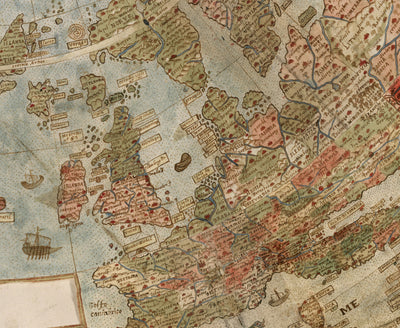 Antike flache Erde Karte, 1587 von Monte Urbano - Große Weltkarte Wandtafel