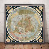 Antike Flache-Erde-Karte, 1587 von Monte Urbano - Große Weltkarte Wandkarte 