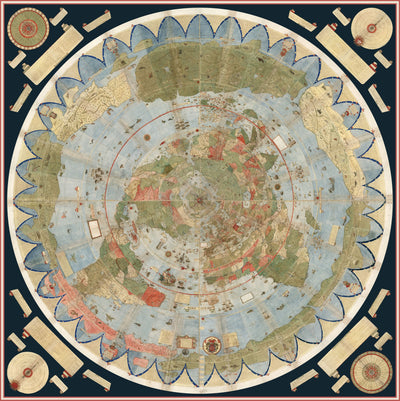 Antiguo mapa de la Tierra Plana, 1587 por Monte Urbano - Mapa del mundo grande de pared
