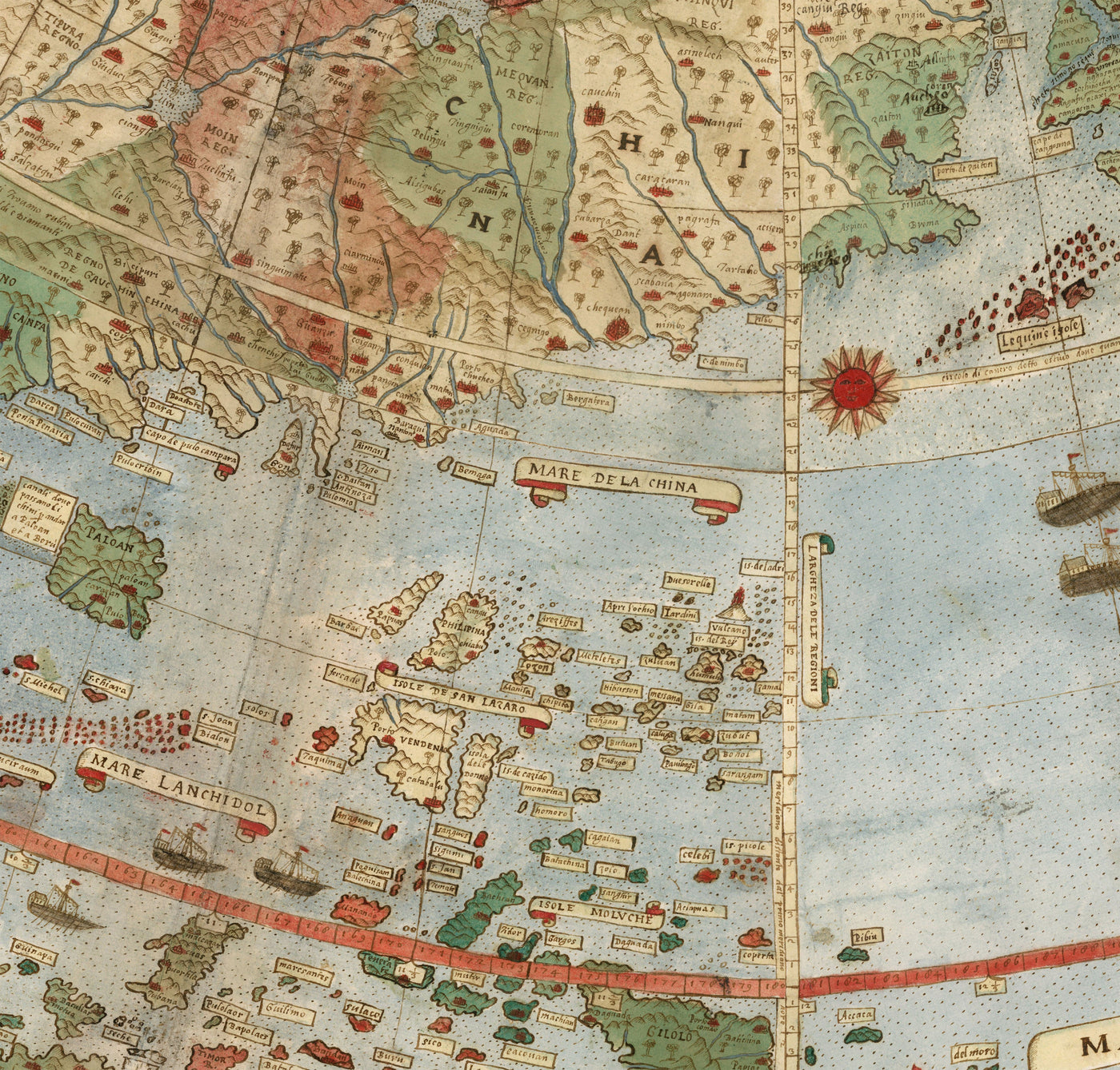 Ancienne carte de la Terre plate, 1587 par Monte Urbano - Grande carte du monde murale