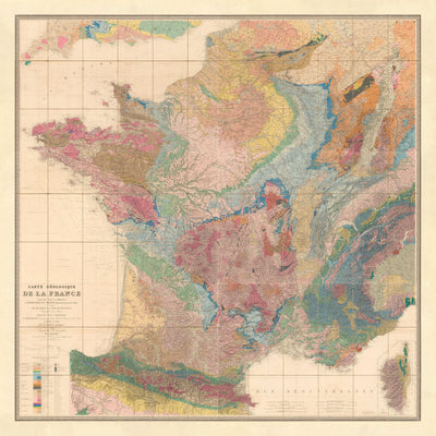 Antiguo mapa geológico de Francia, 1840 por André Brochant de Villiers - Europa Occidental, Bélgica
