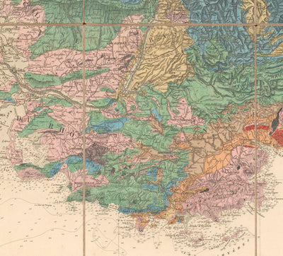 Antiguo mapa geológico de Francia, 1840 por André Brochant de Villiers - Europa Occidental, Bélgica