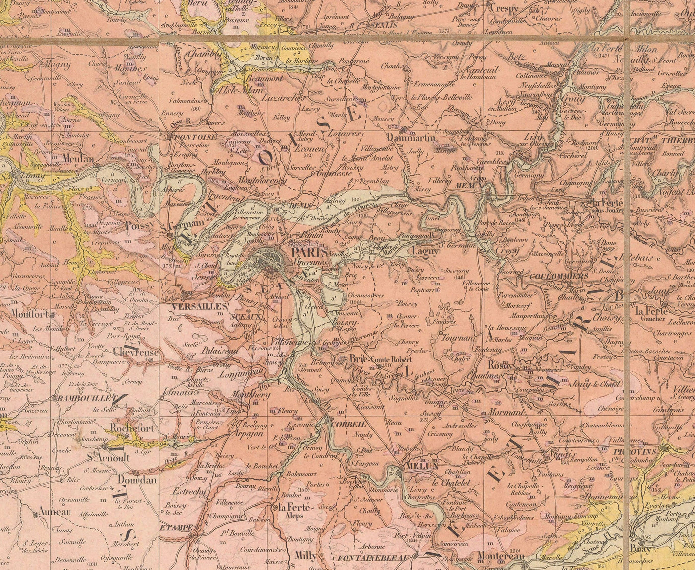 Ancienne carte géologique de la France, 1840 par André Brochant de Villiers - Europe occidentale, Belgique