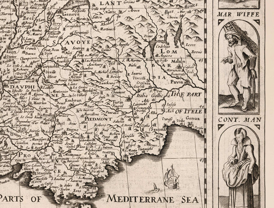 Old Map of France, 1627 by John Speed - Belgium, Normandy, Brittany, Cote d&
