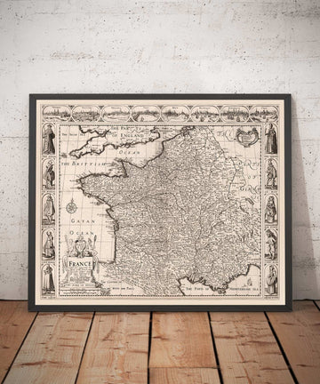 Ancienne carte de France, 1627 de John Speed ​​- Belgique, Normandie, Bretagne, Côte d&