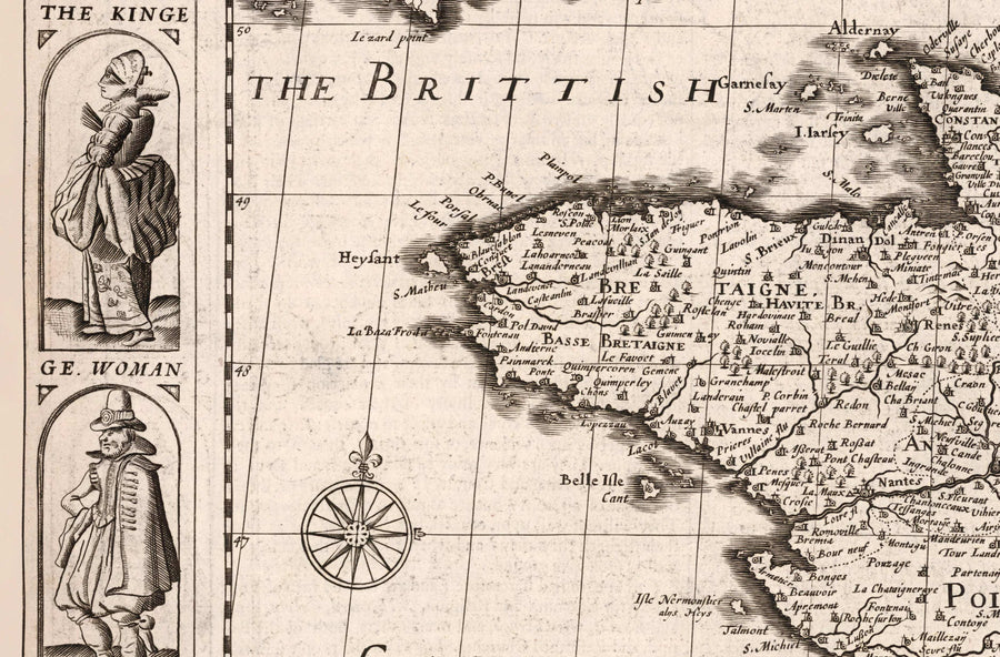 Old Map of France, 1627 by John Speed - Belgium, Normandy, Brittany, Cote d&