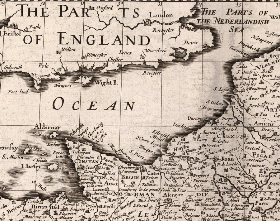 Old Map of France, 1627 by John Speed - Belgium, Normandy, Brittany, Cote d&