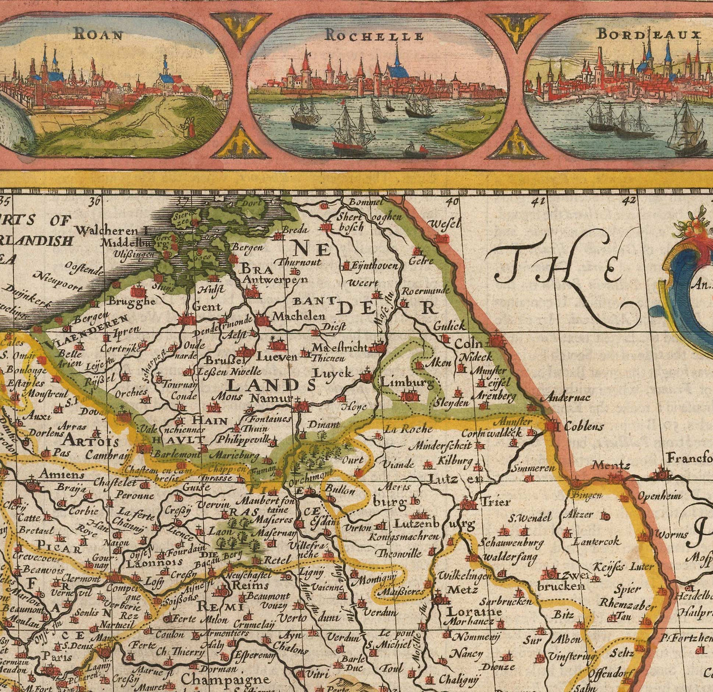 Vieille carte de la France, 1627 de John Speed ​​- Belgique, Normandie, Bretagne, Côte d'Azur, Pyrénées