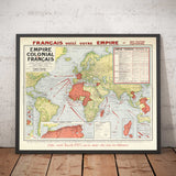 Antica mappa dell'Impero Coloniale Francese, 1938 di Taride - Francia, Napoleone, Nord Africa, Rotte Marittime 