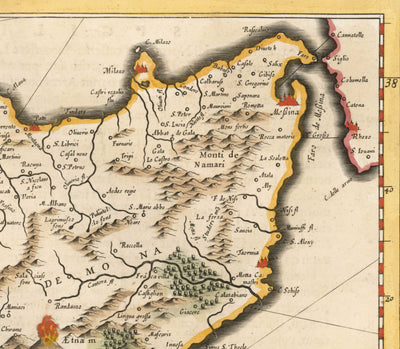Alte Karte von Sizilien im Jahre 1640 von Willem Blaeu - Palermo, Catania, Marsala, Mittelmeer, Messina