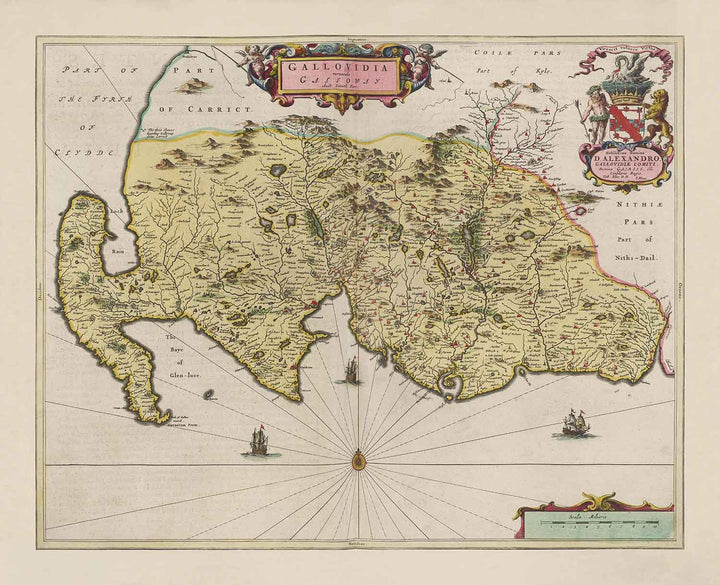 Old Map of Galloway in 1665 by Joan Blaeu - Dumfries, Glenluce, Wigtow – The Unique Maps Co.