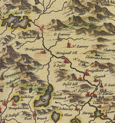 Alte Karte von Galloway im Jahr 1665 von Joan Blaeu - Dumfries, Glenluce, Wigtown, Whithorn, Drummore