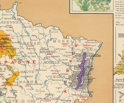 Ancienne carte des vignobles de France "La France Vinicole", 1939 - Bordeaux, Bourgogne, Champagne, Côtes Du Rhône, Bergeracois