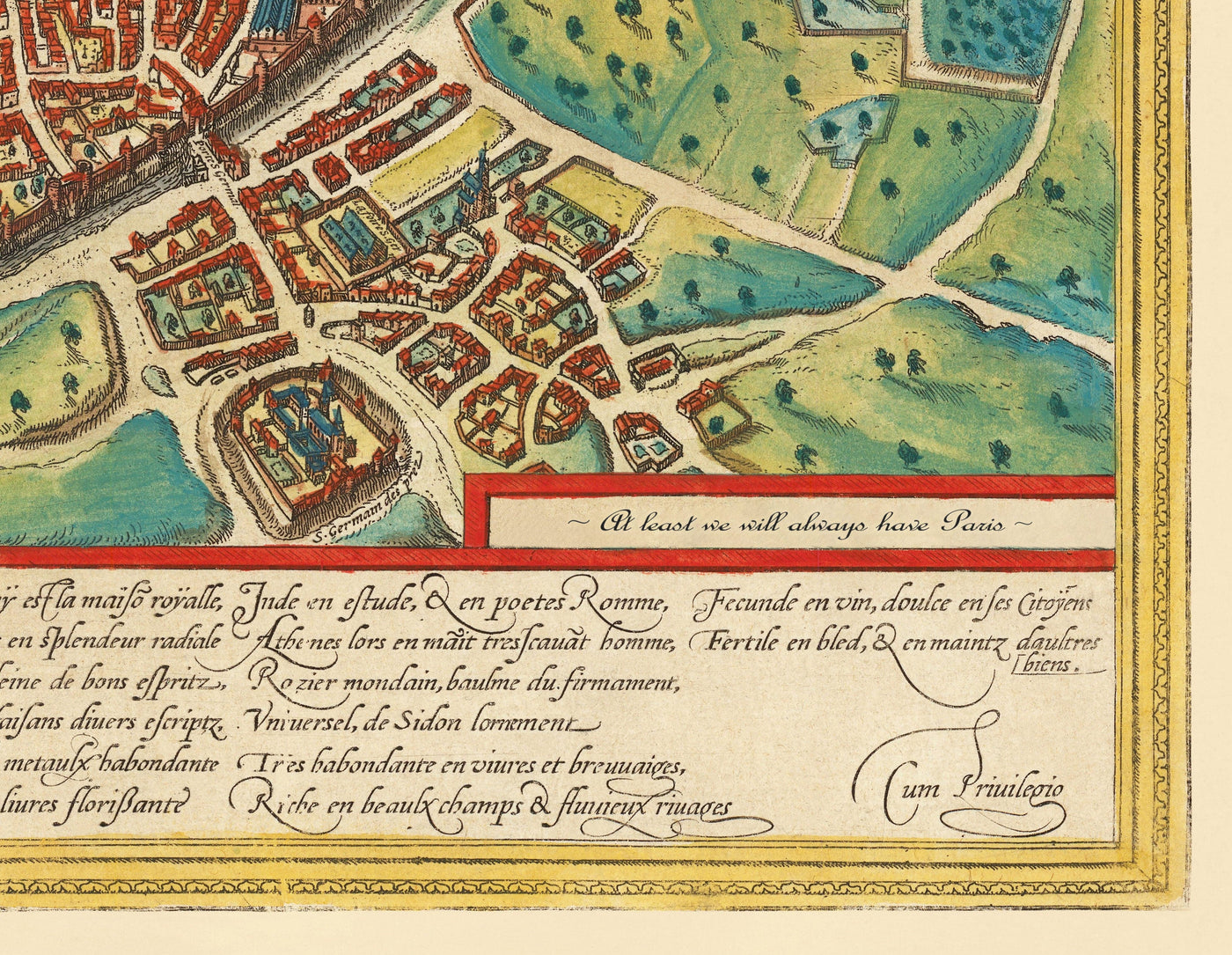 Viejo Mapa de Roma, 1572 de Braun - Ciudad del Vaticano, Palacio de Papal, Foro, Panteón, Ruinas antiguas, Coliseo