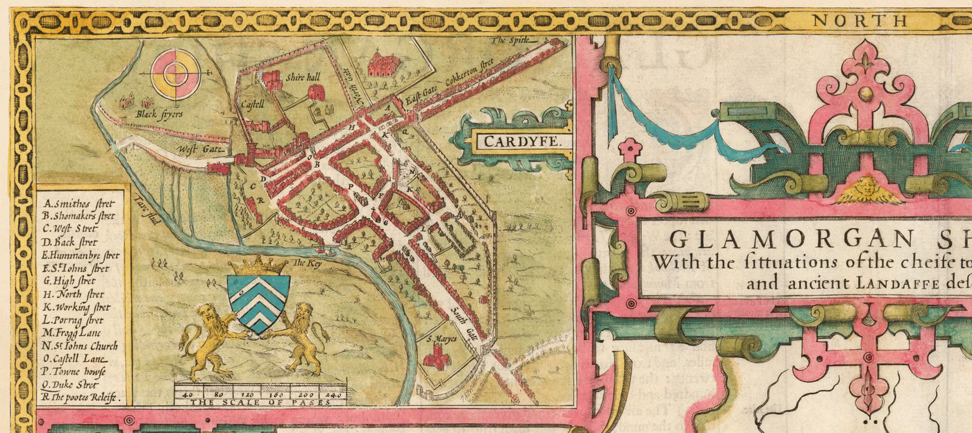 Alte Karte von Glamorgan Wales, 1611 von John Speed ​​- Cardiff, Swansea, Bridgend, Port Talbot, Barry