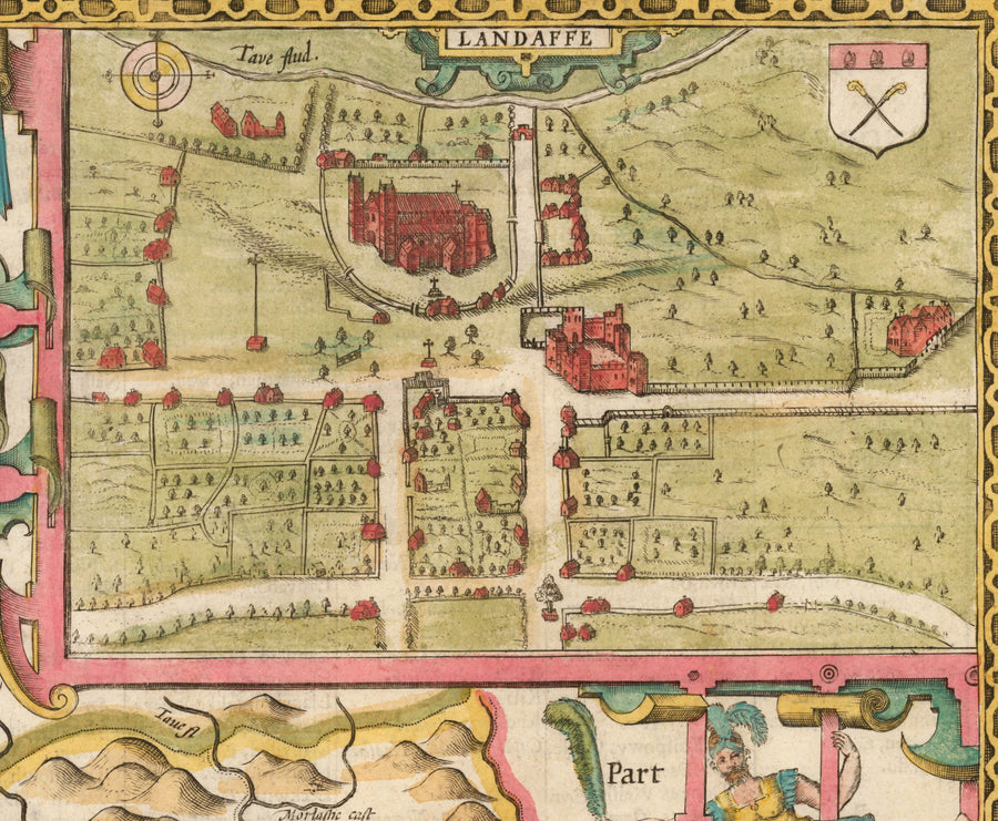 Ancienne carte de Glamorgan Galles, 1611 par John Speed ​​- Cardiff, Swansea, Bridgend, Port Talbot, Barry