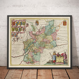 Ancienne carte du Gloucestershire en 1665 par Joan Blaeu - Bristol, Cheltenham, Gloucester, Kingswood, Filton, Stroud