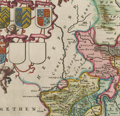 Alte Karte von Gloucestershire im Jahr 1665 von Joan Blaeu - Bristol, Cheltenham, Gloucester, Kingswood, Filton, Stroud