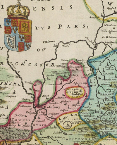Alte Karte von Gloucestershire im Jahr 1665 von Joan Blaeu - Bristol, Cheltenham, Gloucester, Kingswood, Filton, Stroud