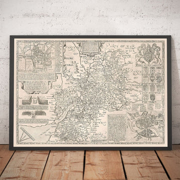 Ancienne carte de Gloucestershire, 1611 par John Speed ​​- Bristol, Cheltenham, Gloucester, Kingswood, Filton, Sud