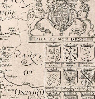 Ancienne carte de Gloucestershire, 1611 par John Speed ​​- Bristol, Cheltenham, Gloucester, Kingswood, Filton, Sud