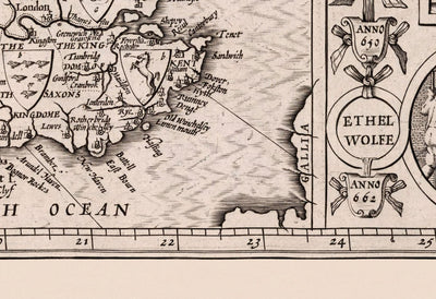 Old Viking Carte de l'Angleterre, du Pays de Galles et de l'Écosse en 1611 - Hepchy anglo-saxon Carte de la Grande-Bretagne