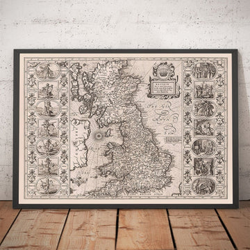 Old Viking Map of England, Wales & Scotland, 1611 by John Speed - Anglo-Saxon Heptarchy Map of Great Britain