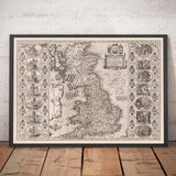 Antica mappa vichinga dell'Inghilterra, del Galles e della Scozia, 1611 di John Speed - Mappa dell'egemonia anglosassone della Gran Bretagna 