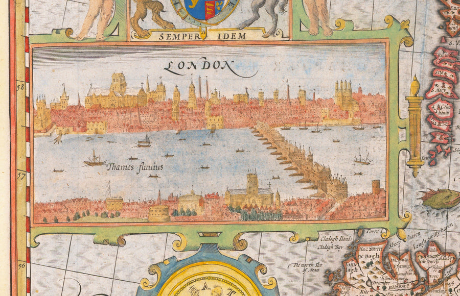 Mappa antica delle Isole Britanniche del 1611 di John Speed - Regno Unito, Inghilterra, Scozia, Galles, Irlanda 