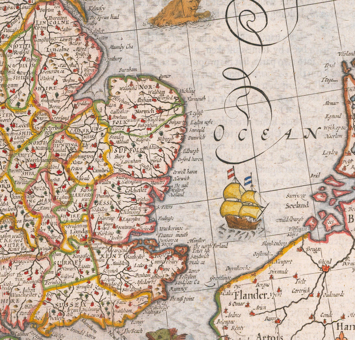 Old Map of British Isles in 1611 by John Speed - UK, England