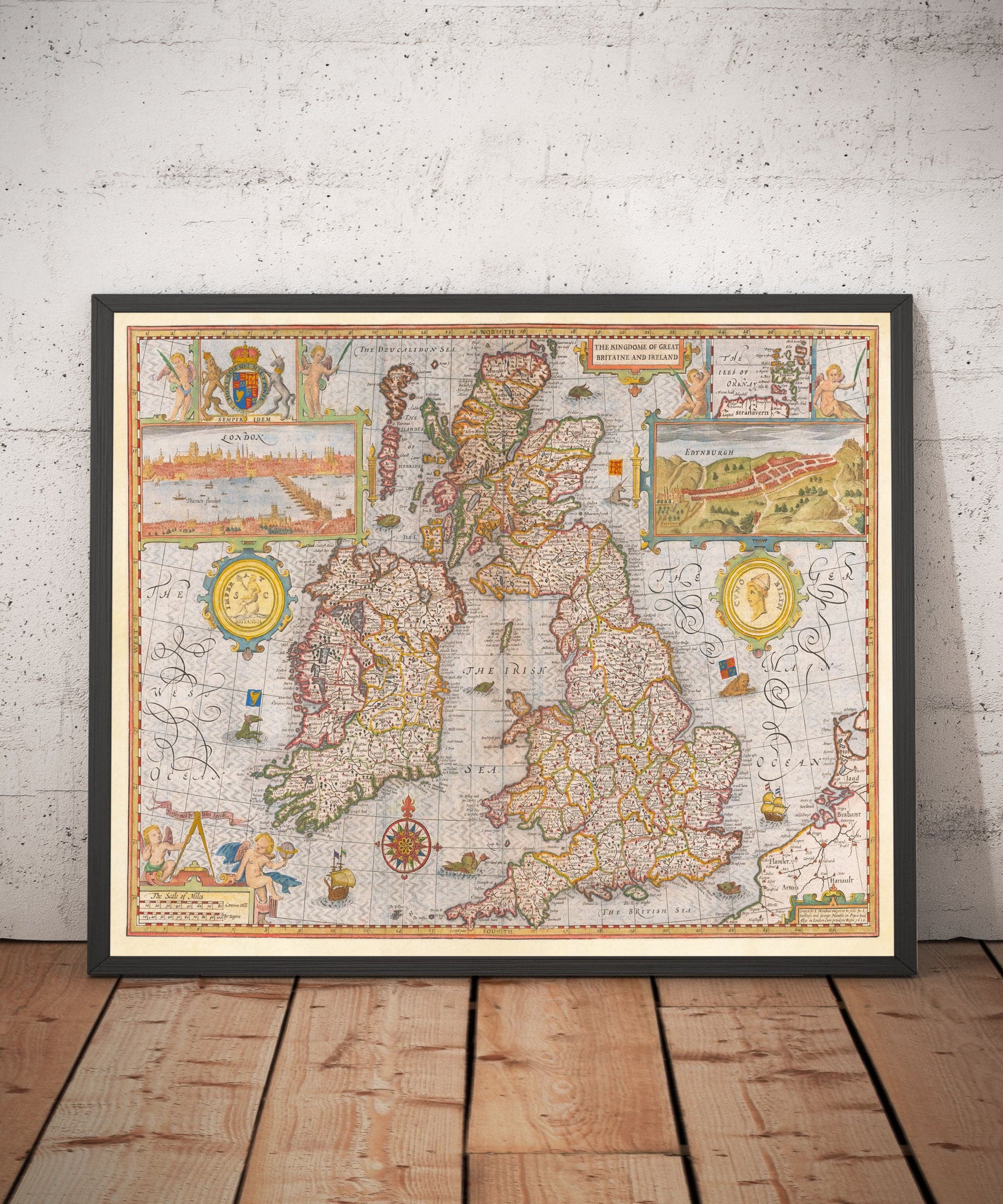 Old Map of British Isles in 1611 by John Speed - UK, England