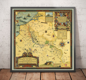 Mappa antica della Grande Guerra, WW1 - Inghilterra, Francia, Germania, Belgio, linee di battaglia delle Fiandre 