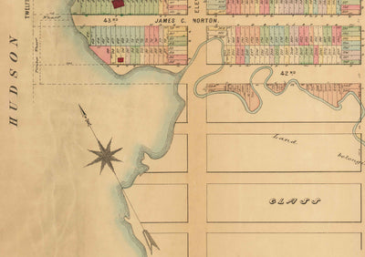 Alte Karte von Hell's Kitchen & Midtown West, NYC 1872 - Clinton, Manhattan Streets, Heritage Farm, 39th to 48th St
