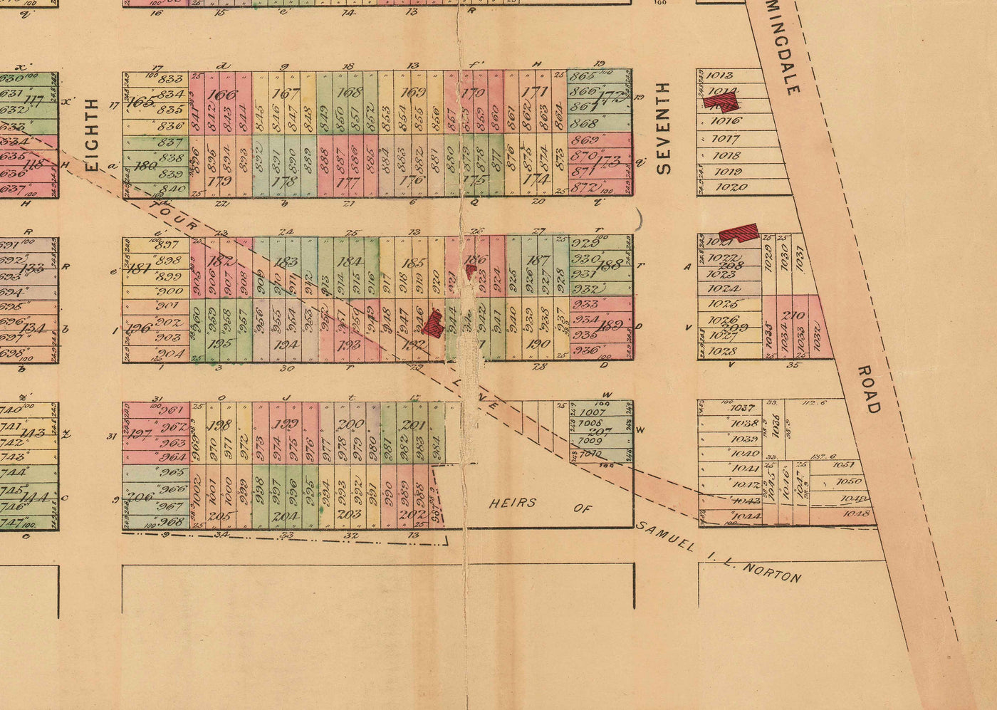 Ancienne carte de Hell's Kitchen et Midtown West, NYC 1872 - Clinton, rues de Manhattan, Heritage Farm, 39e à 48e rue