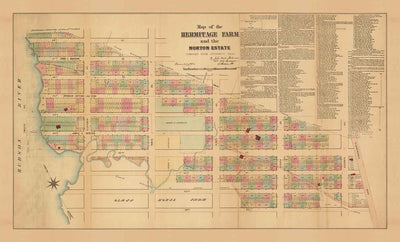 Ancienne carte de Hell's Kitchen et Midtown West, NYC 1872 - Clinton, rues de Manhattan, Heritage Farm, 39e à 48e rue