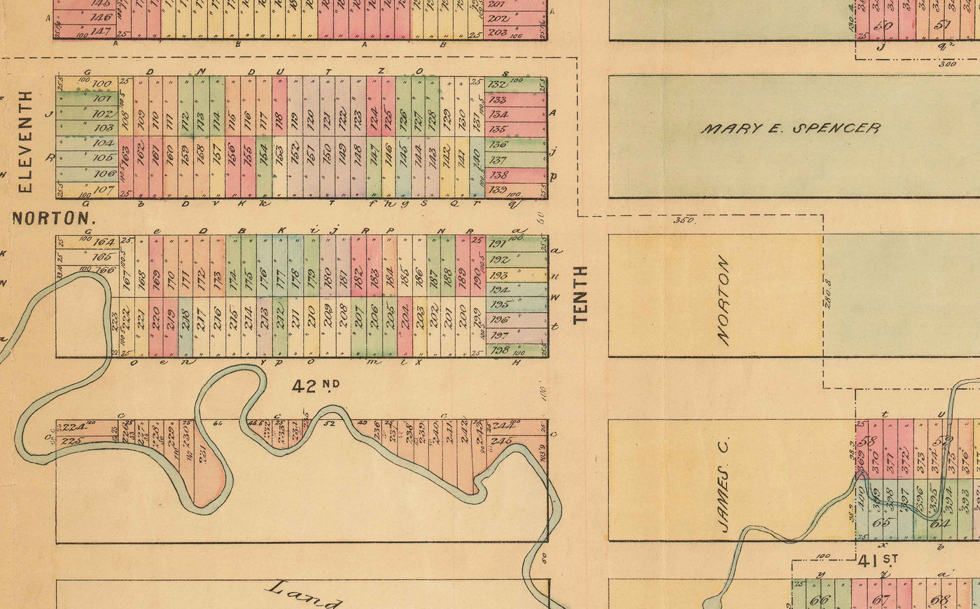 Mapa antiguo de Hell's Kitchen y Midtown West, NYC 1872 - Calles Clinton, Manhattan, Heritage Farm, calles 39 a 48