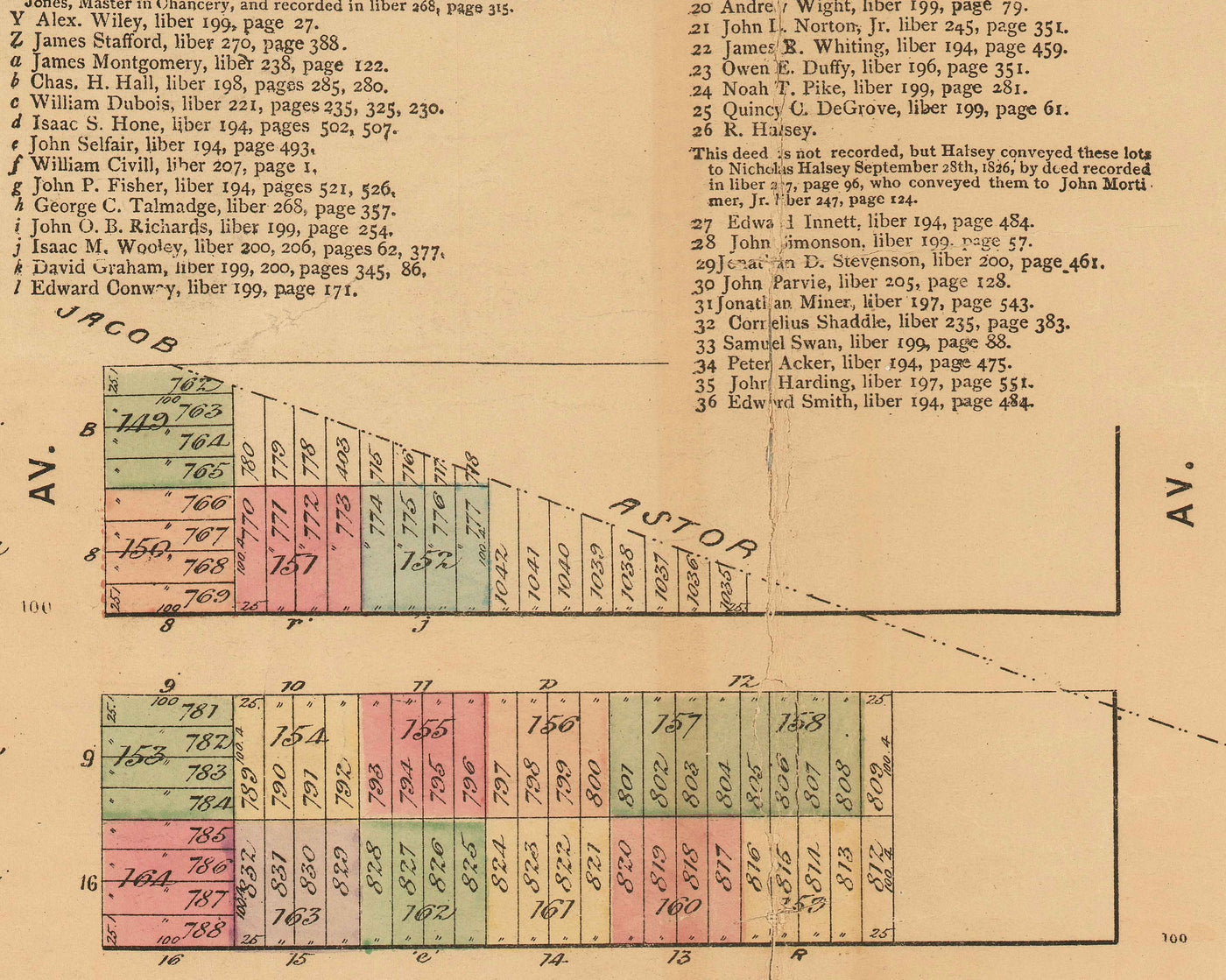 Mapa antiguo de Hell's Kitchen y Midtown West, NYC 1872 - Calles Clinton, Manhattan, Heritage Farm, calles 39 a 48